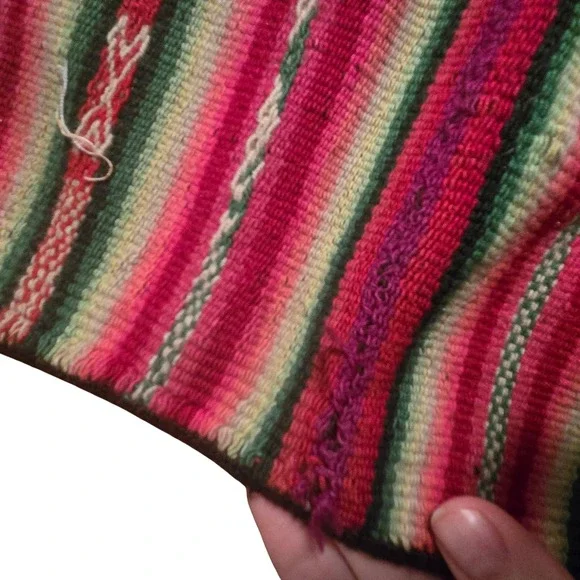 Vintage Hand Woven Andean Aguayo Manta Wool Textile Wabi-Sabi Folk Art 45x42